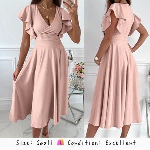 👗Women's 2024 Summer Midi Dress Ruffle Cap Sleeve V Neck party dresses